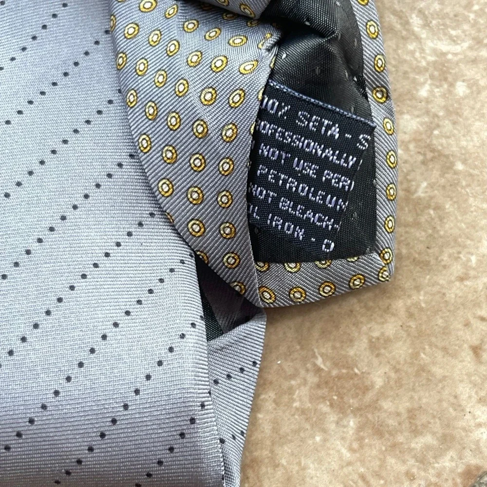 Gianni Versace Tie 100% Silk Italy Blue Gray Gold Medusa Logo Vintage Mens